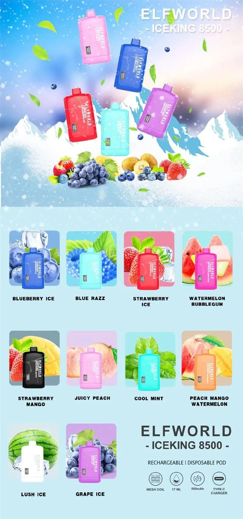 ELFWORLD ICE KING 8500 VAPES PUFFS